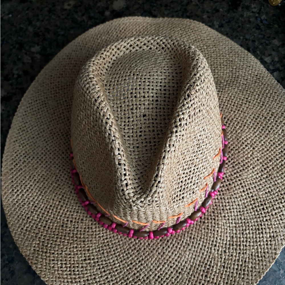 VENUS Tan and Pink Sun Hat with Wide Brim